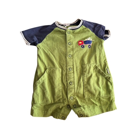 Vintage Carters One Piece Romper Green With Construction‎ Truck Size 6 Months - Picture 2 of 8